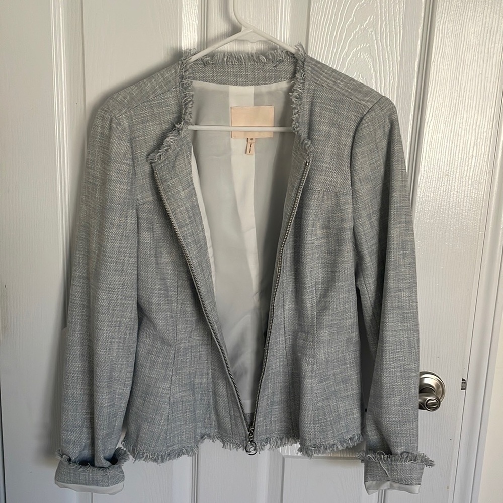 Rebecca Taylor fringe Boucle white/gray/blue jacket sz 10